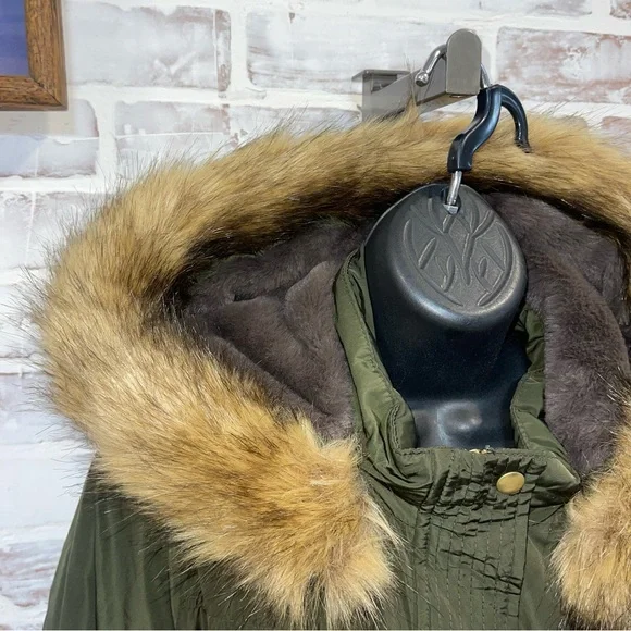 Mossimo Supply Co. Green Utility Jacket with Faux Fur Hood large - Picture 9 of 11